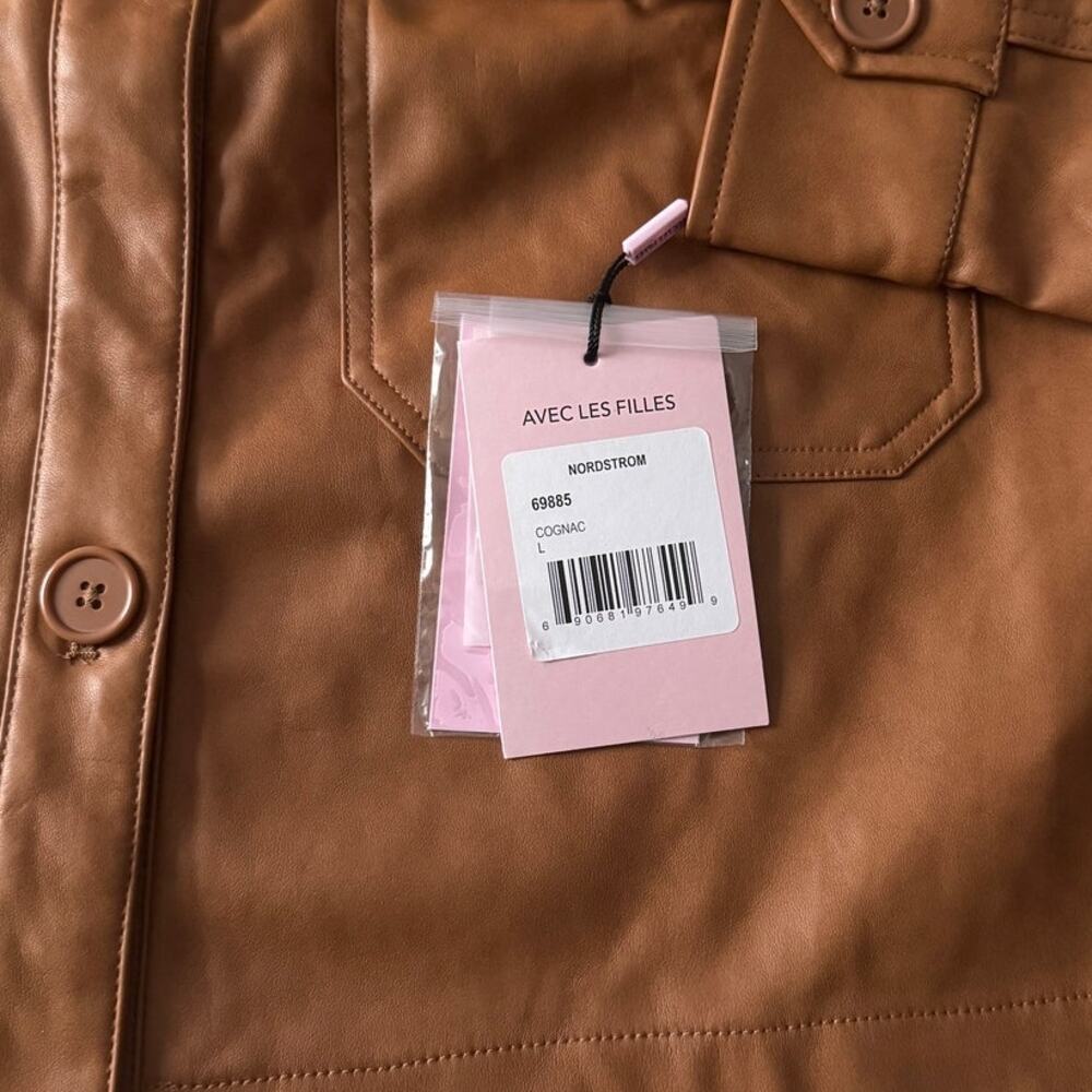 New Avec Les Filles Faux Leather Shacket in Cognac Women's Size L - Picture 5 of 8